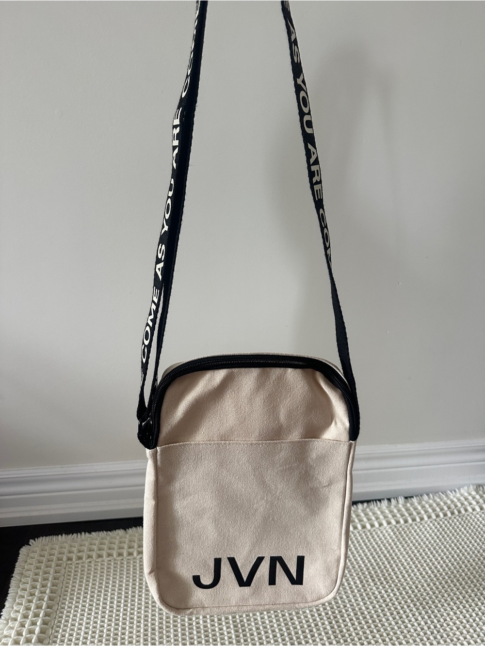 JVN Beige and Black Canvas Messenger Crossbody